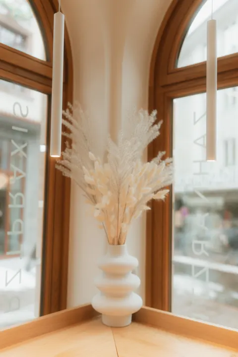 Fensterbereich mit Dekoration in unserer Praxis im Erdgeschoss